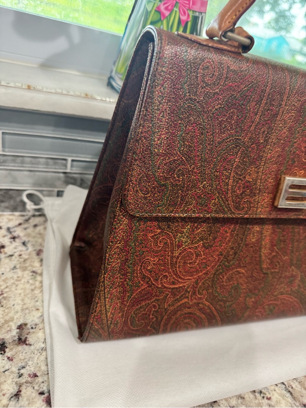 Etro Paisley Top-Handle Bag in Brown and Red Tones - Picture 15 of 16